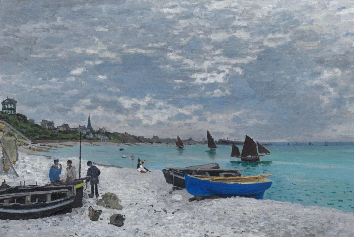 landscape boat picture sail Claude Monet The beach at Sainte Adresse 2k