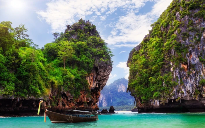 nature landscape sea rock boat island coast water nautical vessel 2k