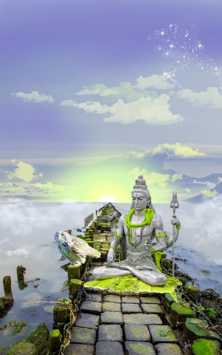 shiva lord photomontage digital art mystical statue 2k