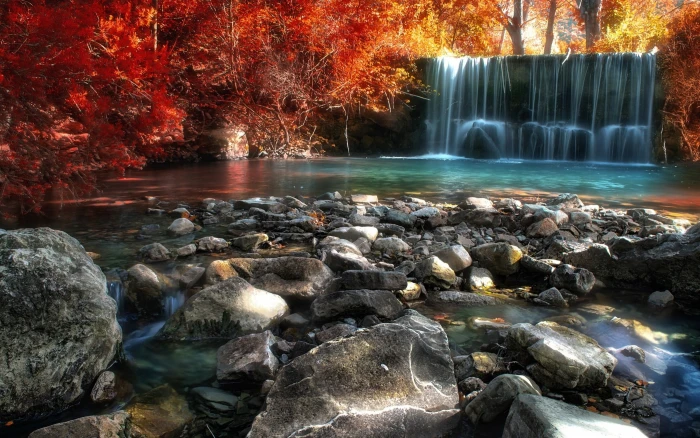 waterfalls between trees wallpaper and forests nature 2k