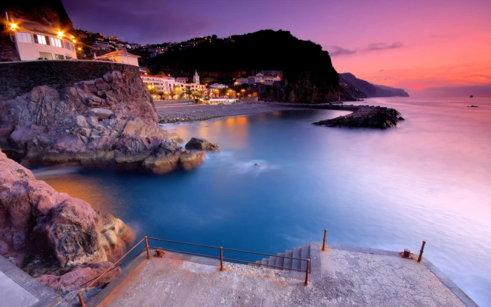 blue water landscape sunset beach house architecture dock 2k