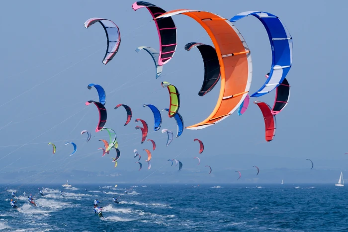 multicolored kite surfing lot kitesurfing sport sea water 2k