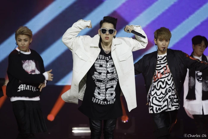 women s white and black long sleeved dress Blockb Zico Jaehyo