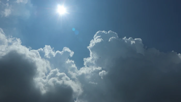 sky covered with cumulus clouds blue sun shining flashing 2k 4k 5k