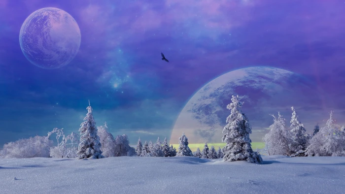 sky nature winter space art freezing snow planet 2k 4k