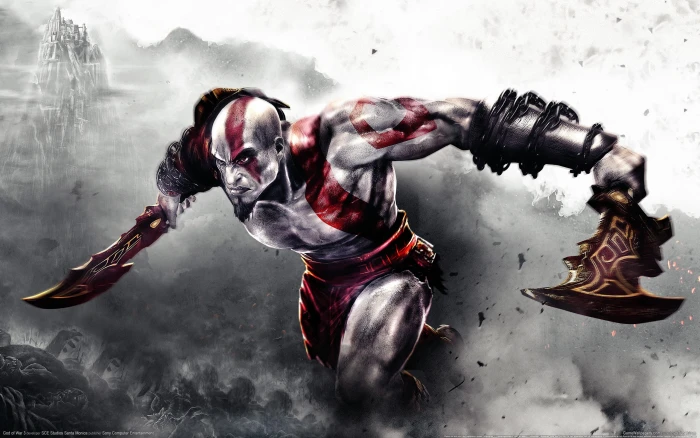 God of War Kratos illustration god war 3 sony swords 2k