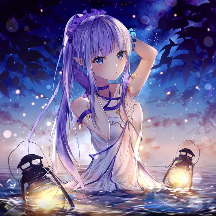 purple haired female anime character on underwater girls 2k