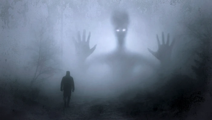 silhouette of a person with ghost and mist fantasy fog creepy 2k 4k 5k