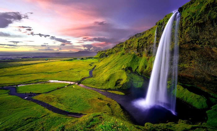 landscape nature waterfall Iceland Seljalandsfoss Waterfall 2k