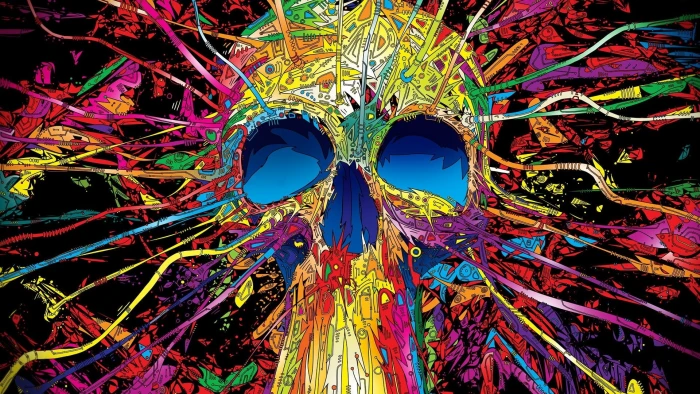 multicolored skull illustration artwork Matei Apostolescu psychedelic 2k