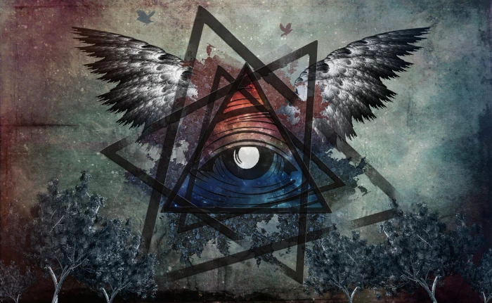 triangle with eye and wings illustration Illuminati architecture 2k
