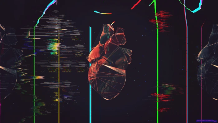 black and red human heart illustration glitch art polygon 2k 4k