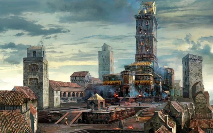 Video Games The Witcher 3 Wild Hunt Concept Art Buildings painting of concrete high rise building 2k