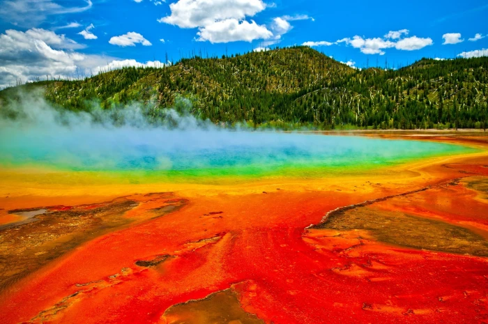 nature Yellowstone National Park geysers water colorful 2k