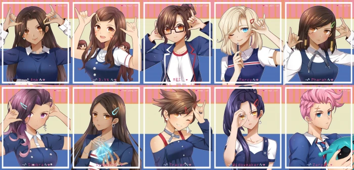 anime illustration collage Overwatch Ana D Va 2k