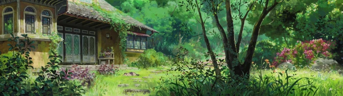 artwork of structure and plants landscape house surrounded by trees 2k 4k