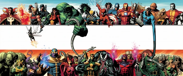 assorted superheroes and villains illustration marvel encyclopedia 2k