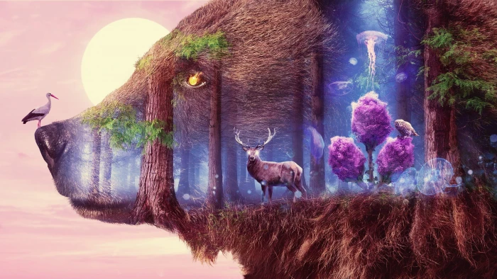 bear art poster abstract Grizzly deer forest Medusa 2k