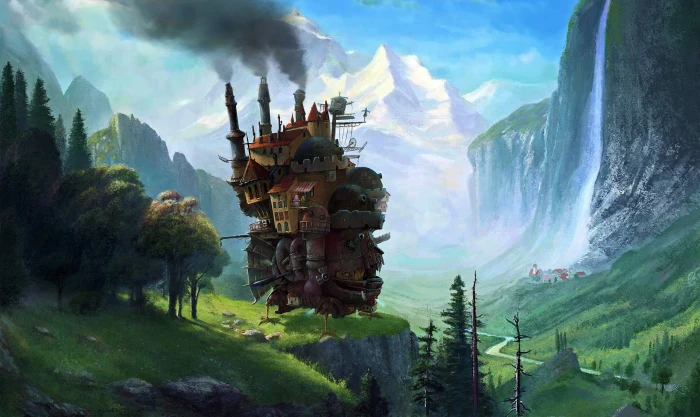 brown tree house illustration Hayao Miyazaki Howl s Moving Castle 2k