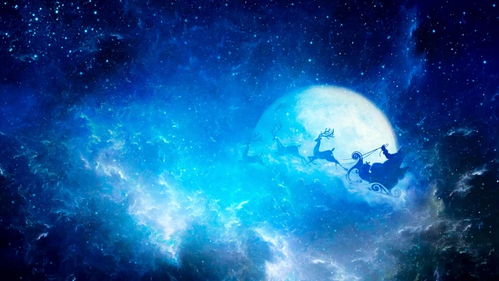 christmas santa claus sleigh night moon stars sky 2k 4k