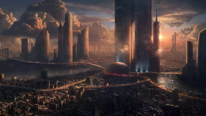 city digital wallpaper buildings artwork 2k