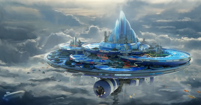 futuristic floating island graphic wallpaper fantasy art artwork 2k 4k