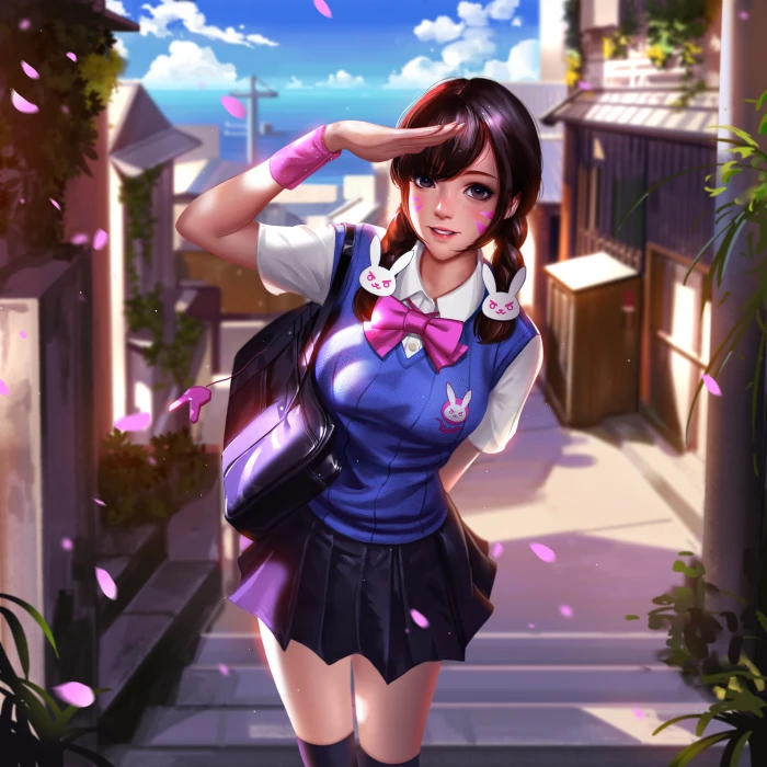 Korean D Va Overwatch digital art thighs knee highs thigh 2k 4k