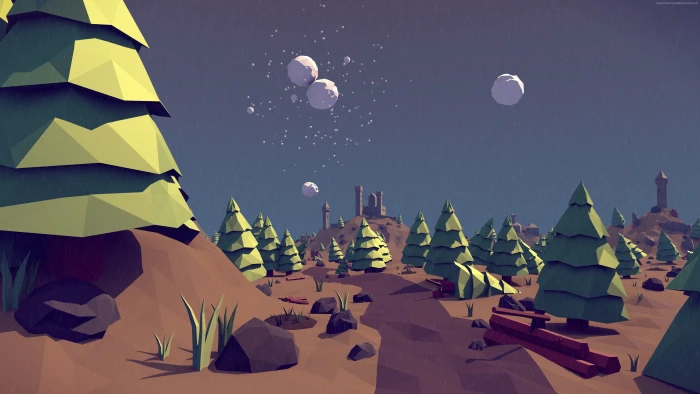 low poly polygon landscape nature 2k 4k