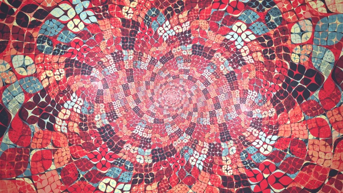 red and multicolored abstract painting truchets fractal artwork 2k