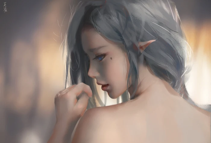 silver hair female elf illustration WLOP digital art artwork 2k 4k 5k