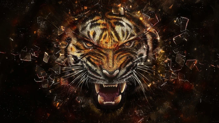 tiger portrait wallpaper abstract animals digital art shattered 2k
