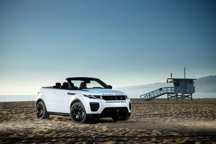 white Land Rover Range soft top SUV evoque side view 2k 4k