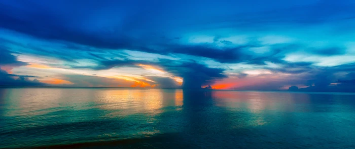 blue skies and clouds with body of water photography during sunset 2k 4k 5k
