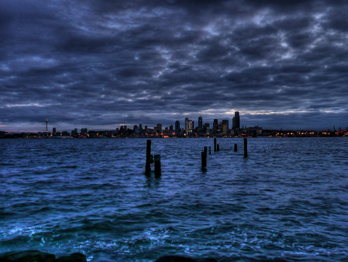 body of water during nighttime puget sound seattle 2k