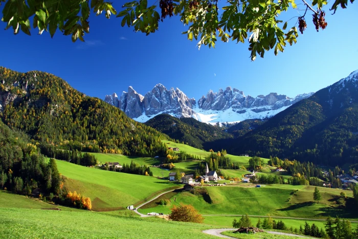 funes grasslands italy mountains nature scenery 2k