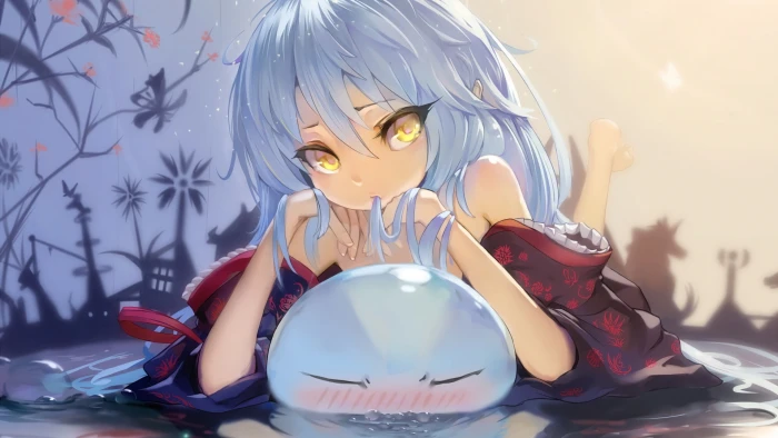 gray haired girl anime character artwork aqua hair yellow eyes 10 2k