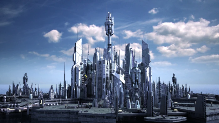 gray high rise building wallpaper digital art futuristic city 2k 4k