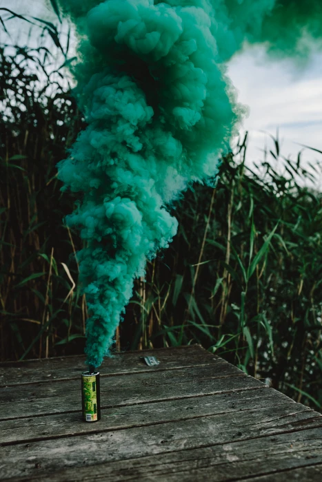 Green smoke bomb abstract background outdoor nature wood Material 2k