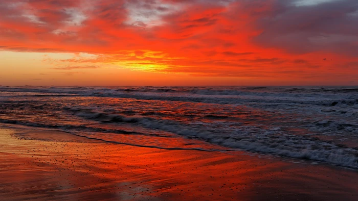 horizon sea sky sunset afterglow ocean red coast 2k 4k