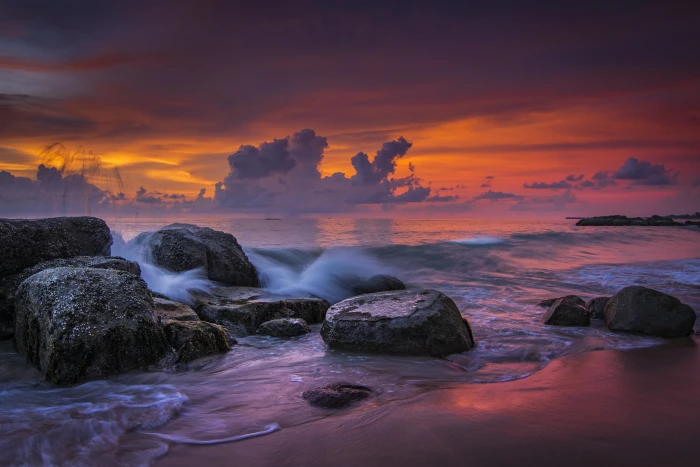 landscape sea rocks beach 2k 4k