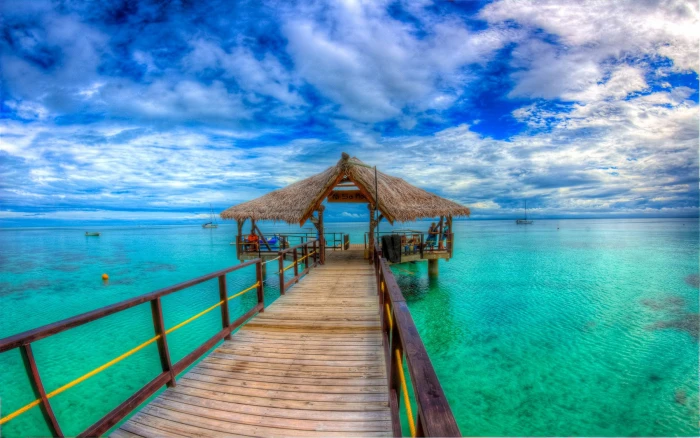 Leleuvia Island Beautiful Bay Doc Wooden Platform Straw Turquoise Ocean Fiji Islands Hd Wallpaper For Mobile Phones Tablet And Pc 2k 4k