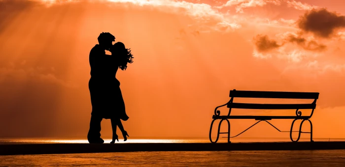 man and woman kissing silhouette couple love sunset togetherness 2k 4k 5k
