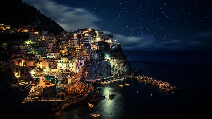 Manarola Italy water cityscape evening coast villages Cinque Terre 2k 4k