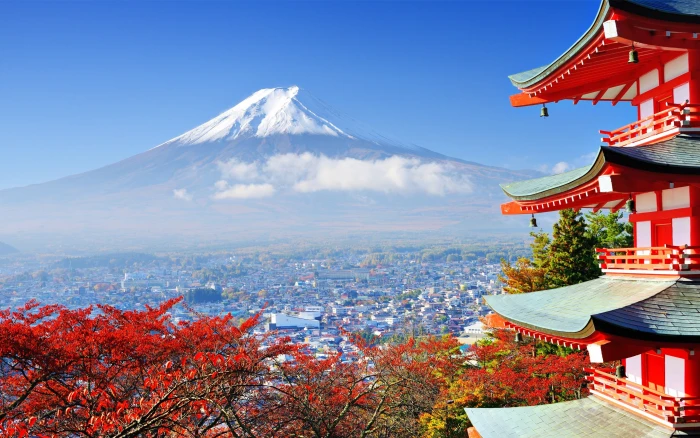 Mt Fuji Japan mountains Mount Asian architecture building 2k
