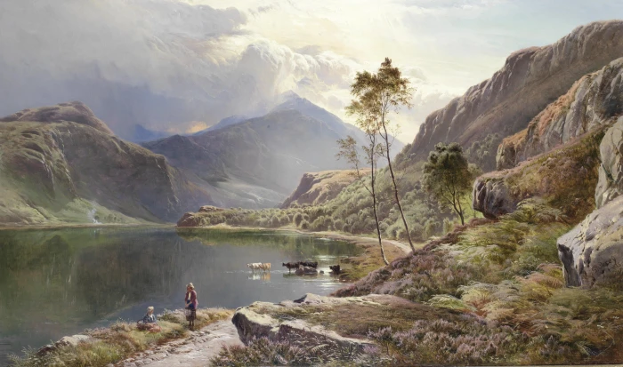 person near body of water sidney percy painting art artistic 2k