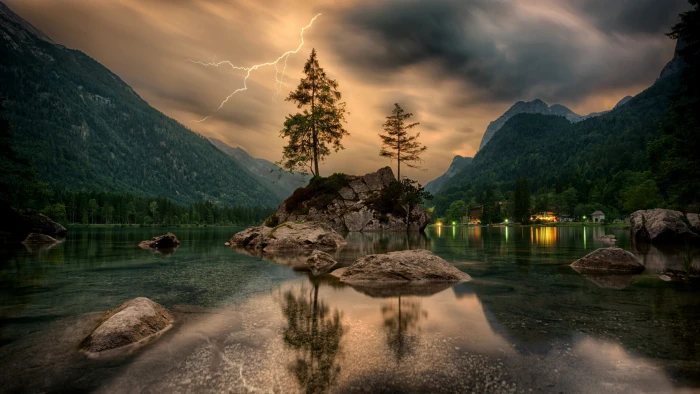 phenomenon thunderstorm lightning strike islet europe germany 2k 4k