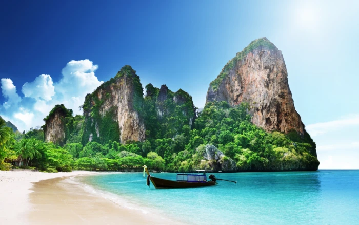 Photography Beach Boat Earth Forest Island Landscape 2k 4k
