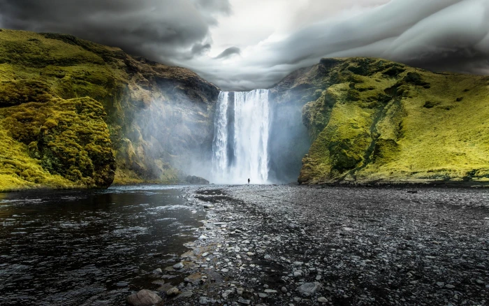 Skogafoss waterfalls iceland Nature Scenery HD Wal beauty in nature 2k