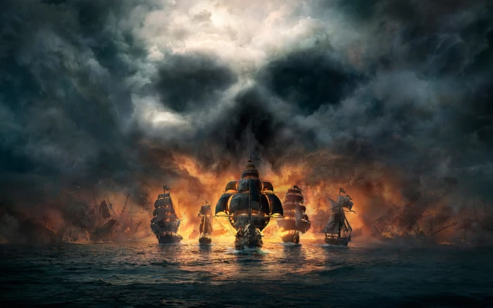 Skull and Bones sky water sea nature motion 2k 4k