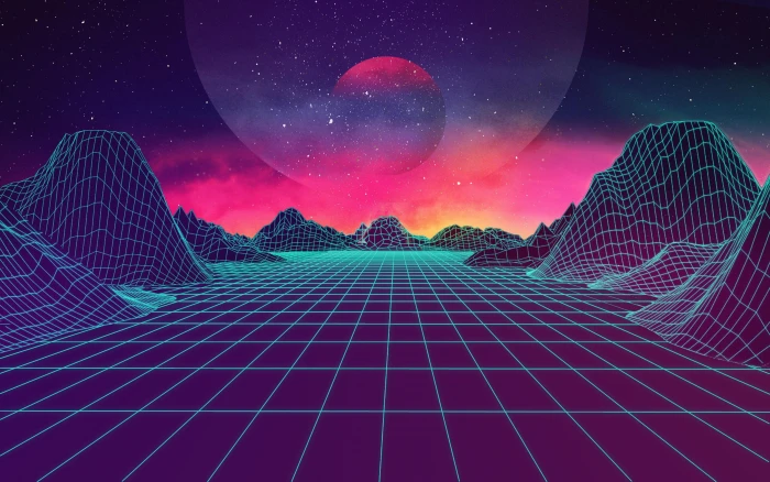 terrain grid illustration Mountains Music Stars Neon Space 2k